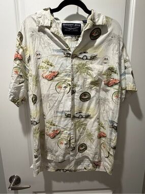Newport Blue White Short-Sleeve Retro Car Print Shirt